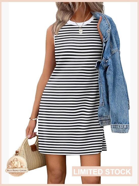 Dresses & Skirts - Crewneck Sleeveless Tank Dress Boho Casual Vacation Midi A-Line